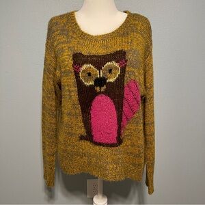 Rewind Beaver Sweater Mustard Brown Pink Knit Pullover Animal Graphic Quirky XL